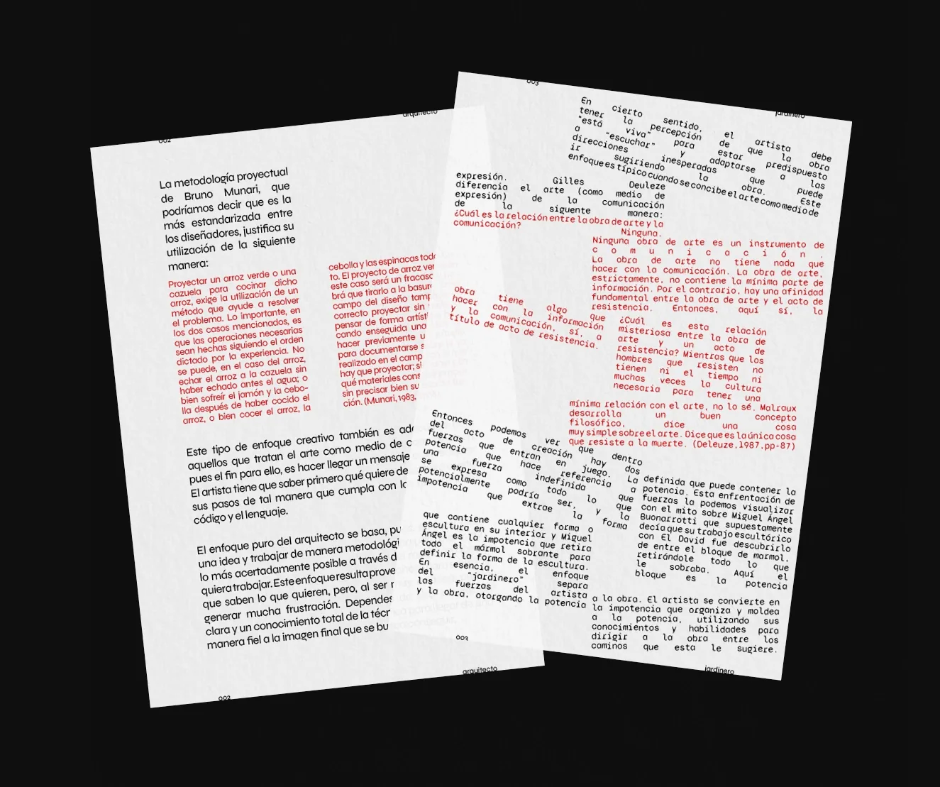 Doble página interior del libro experimental Diseño Al Azar que muestra textos con la tipografía Syne Regular y Syne Mono